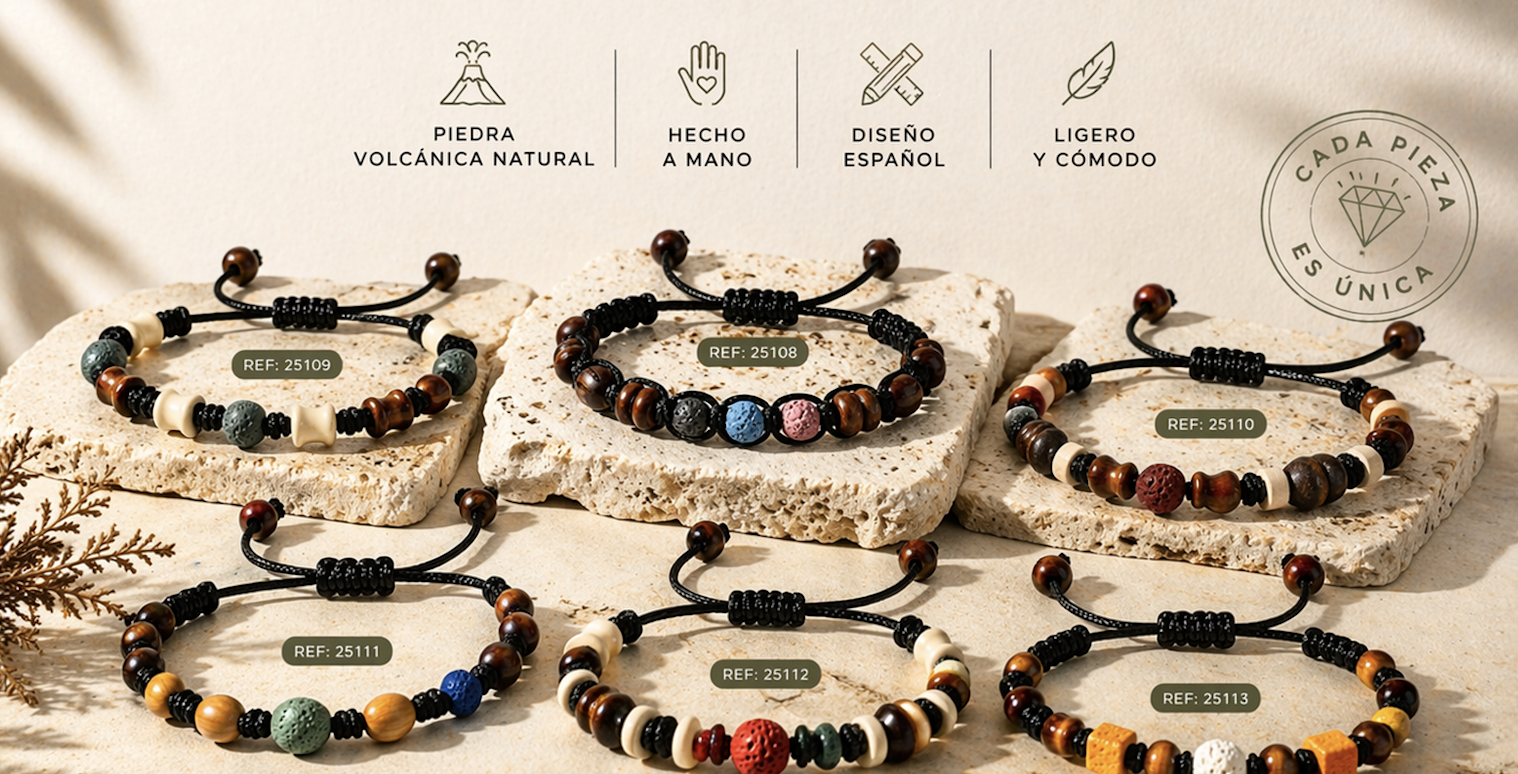 Pulseras de piedra volcánica: artesanía natural para cada estilo